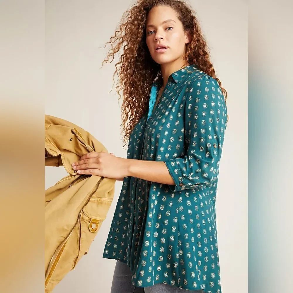 Maeve Buttondown Tunic Top XS Prairiecore Preppy Academia Lagenlook Boho Playful